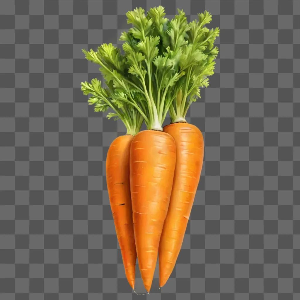 A drawing of three carrots with green tops