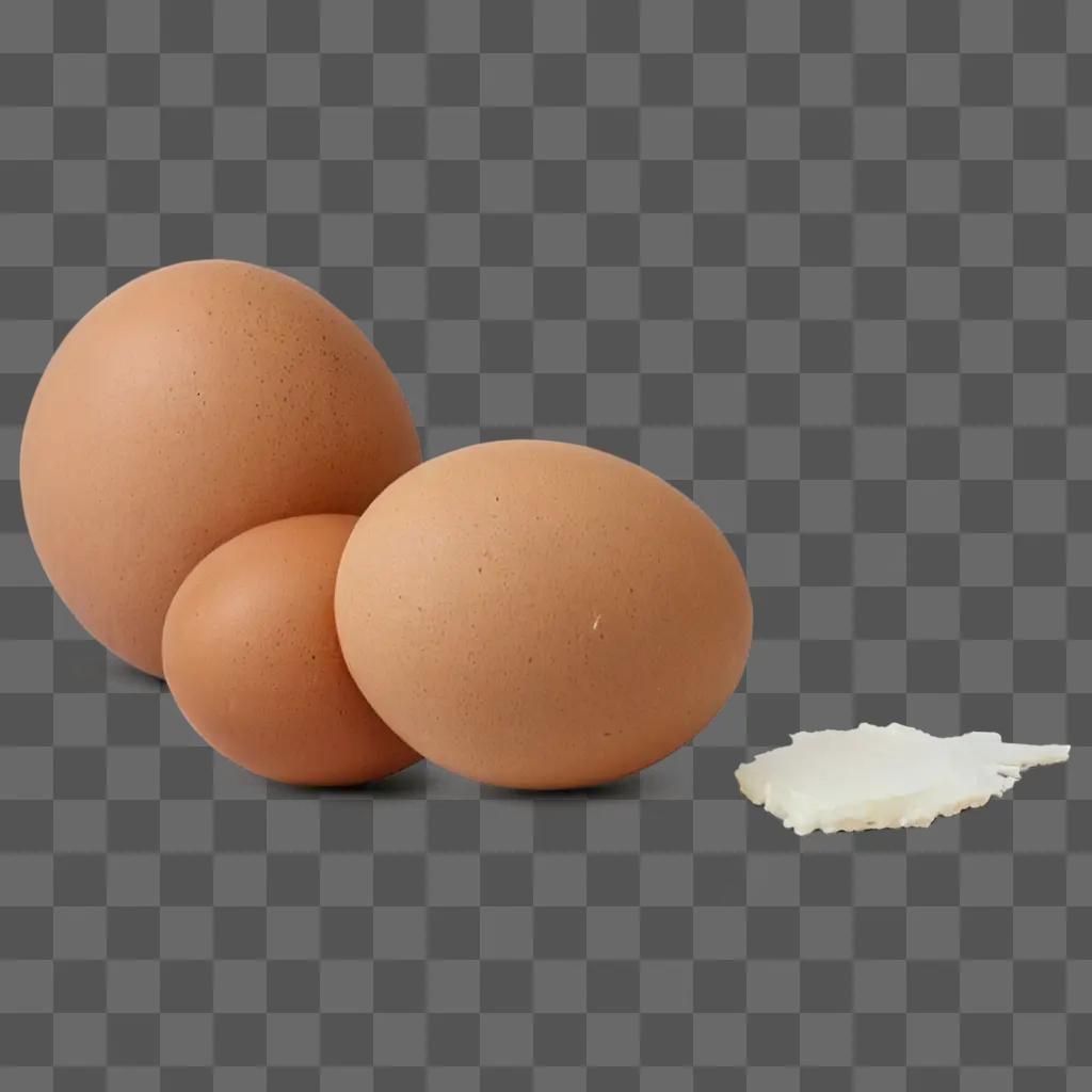 A drawing of three eggs and a white piece of cheese