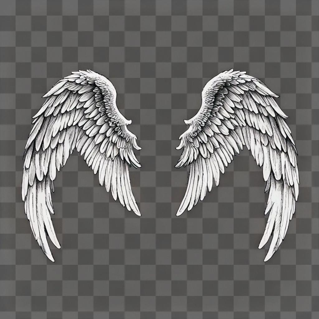 A drawing of two beautiful angel wings