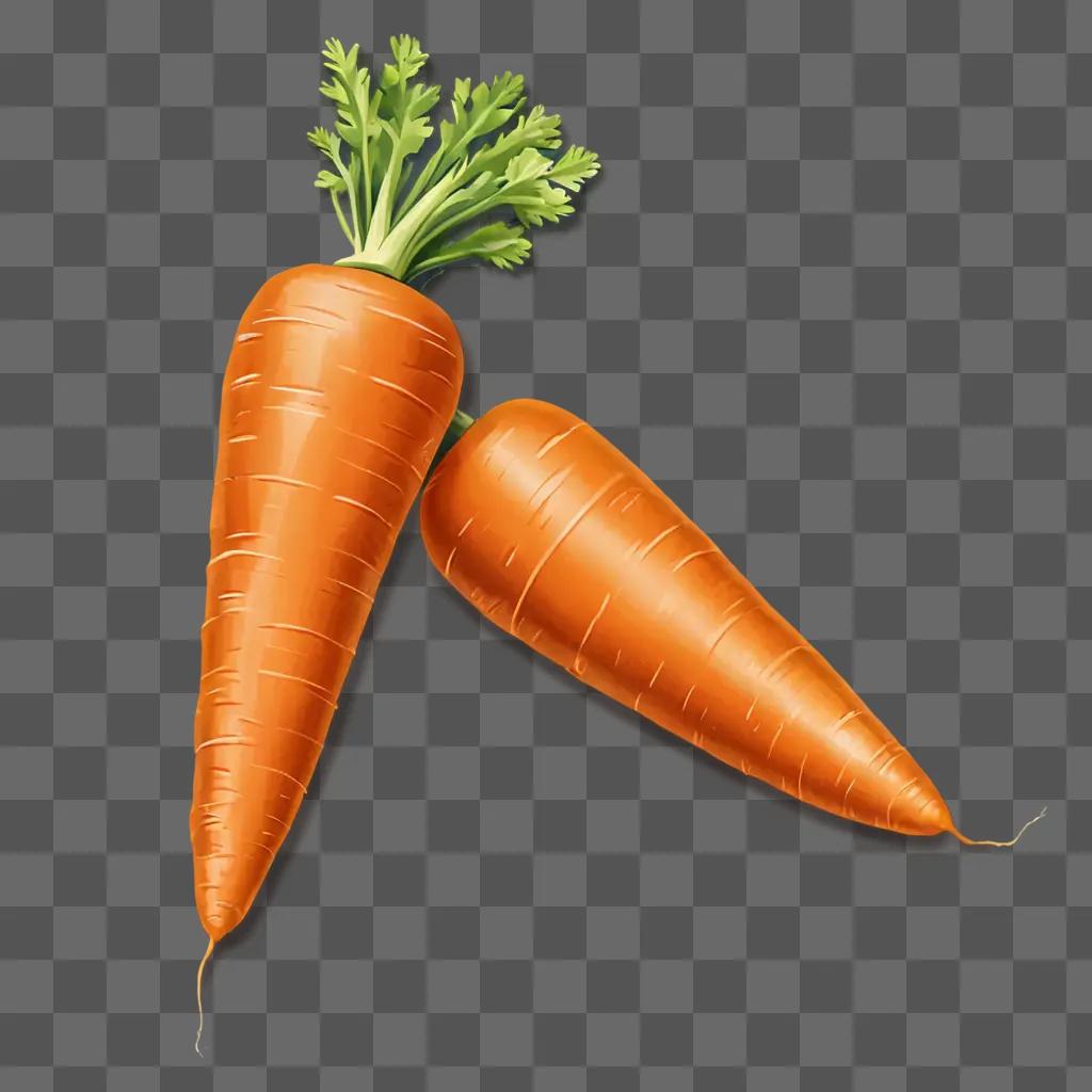 A drawing of two carrots on a brown background