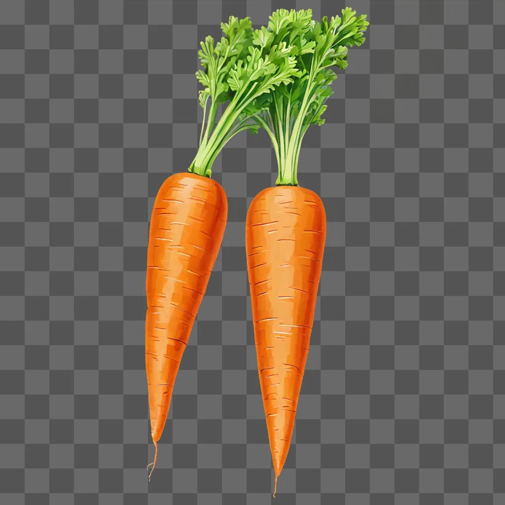 A drawing of two carrots with green tops