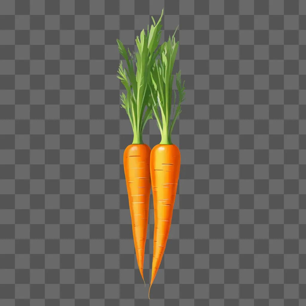 A drawing of two side carrots with green stems