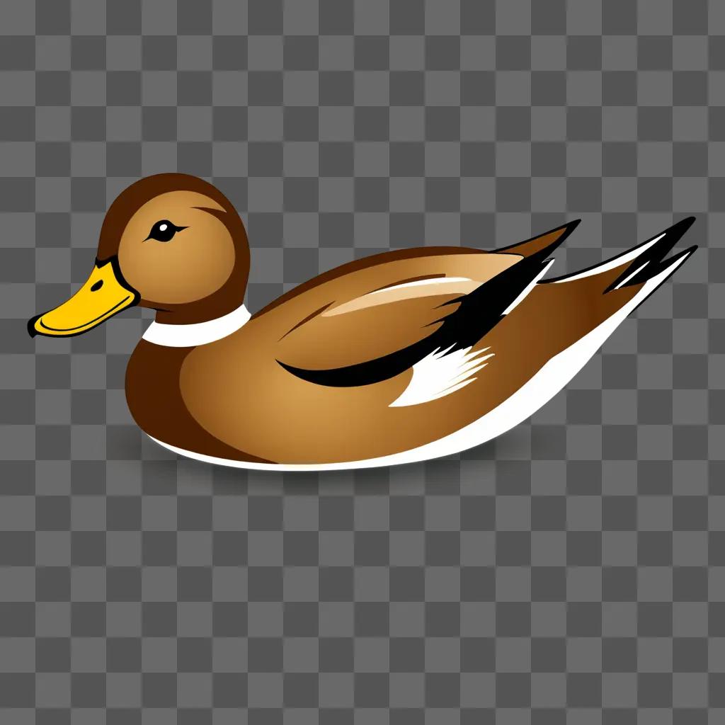 A duck clipart laying on a brown background