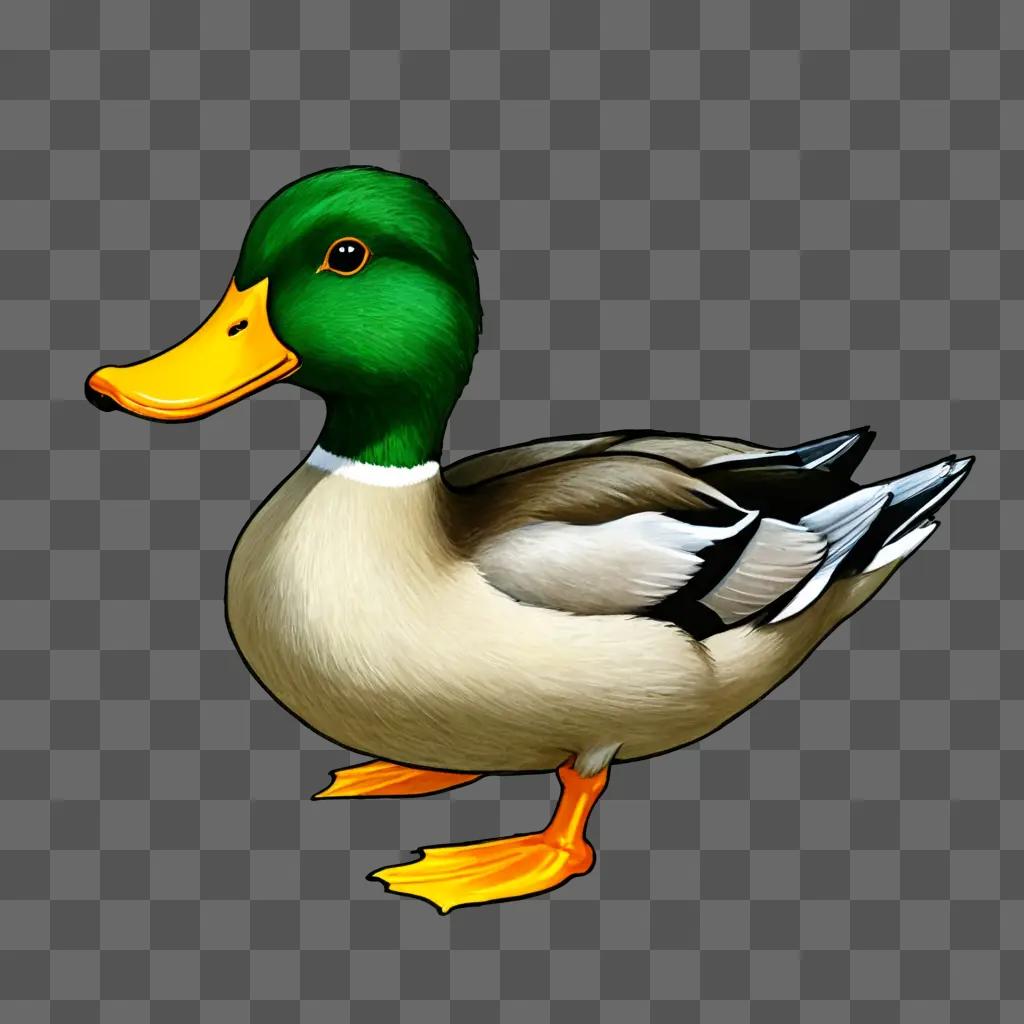 A duck drawing for kids with a green head