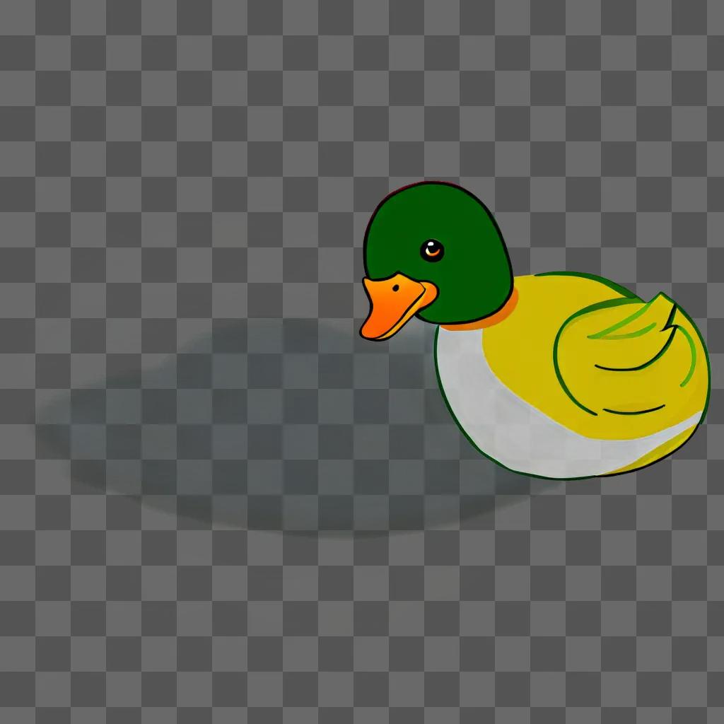 A duck drawing for kids with green and yellow color