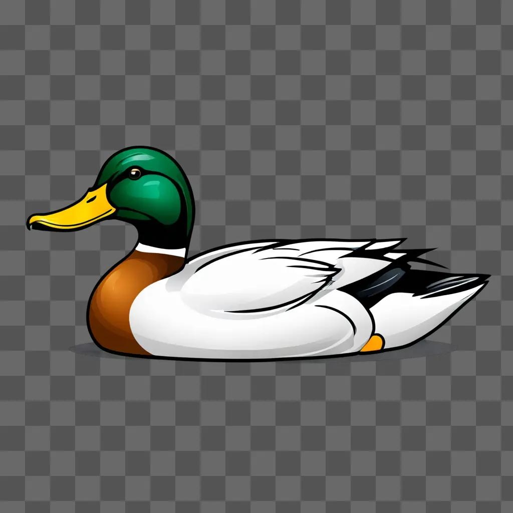 A duck drawing with a green head and orange beak