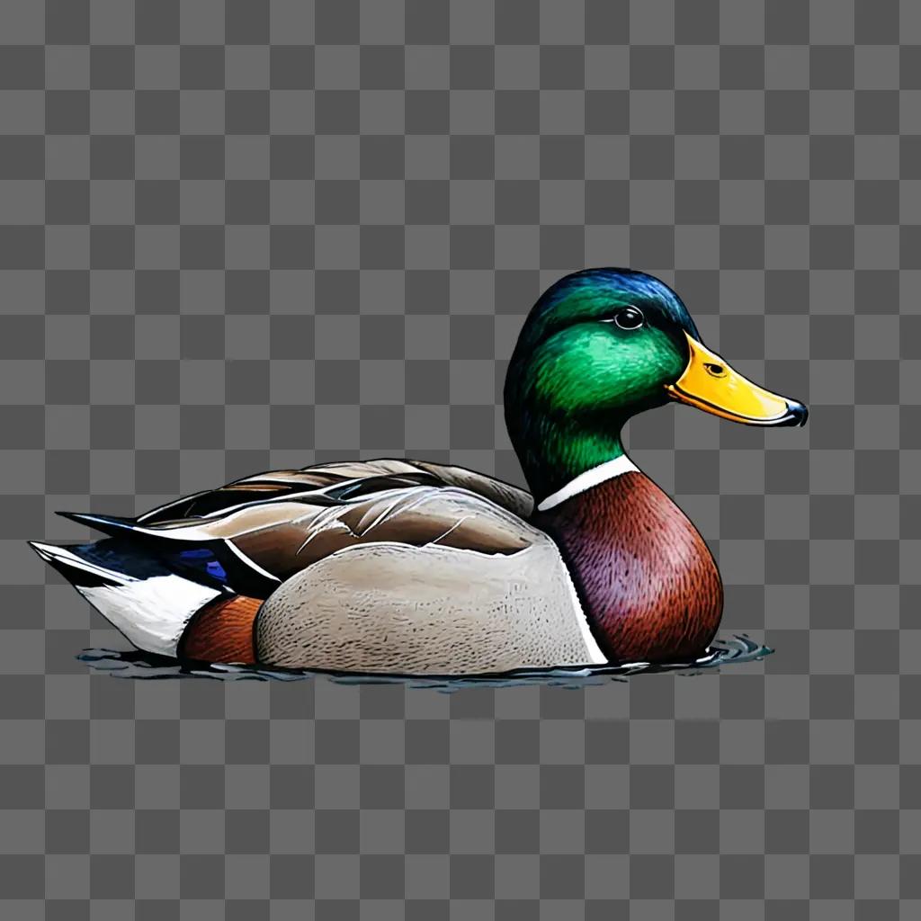 A duck drawing with colour is shown on a grey background