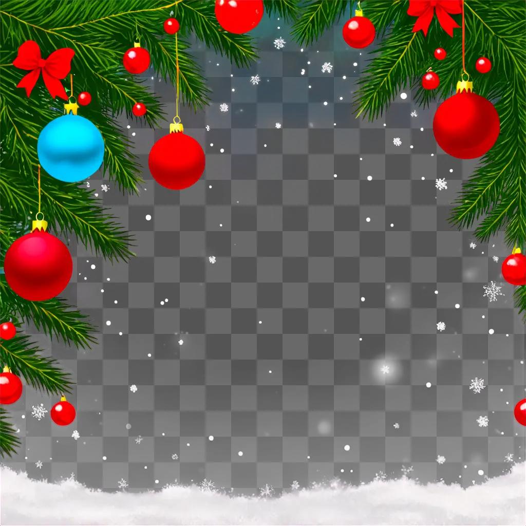 A festive Christmas background with ornaments and snow