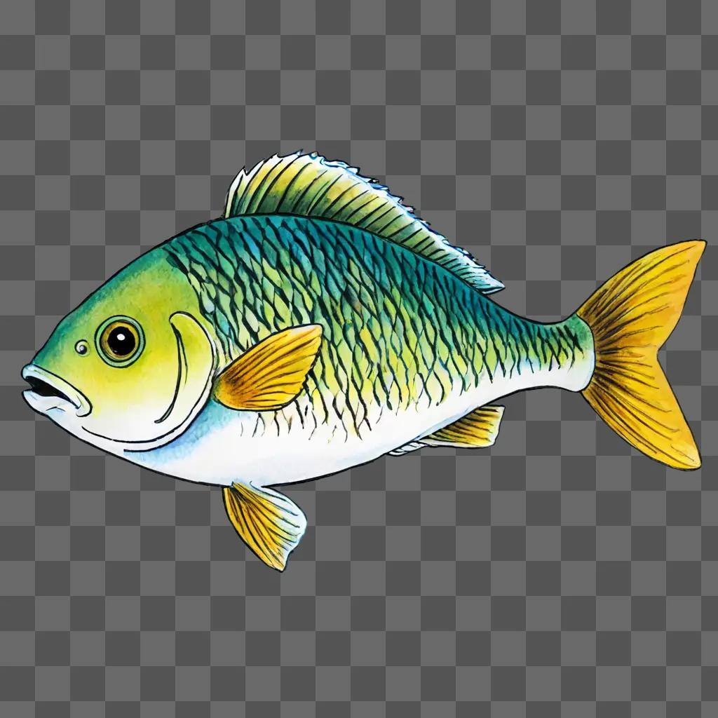 A fish drawing for kids on a green background