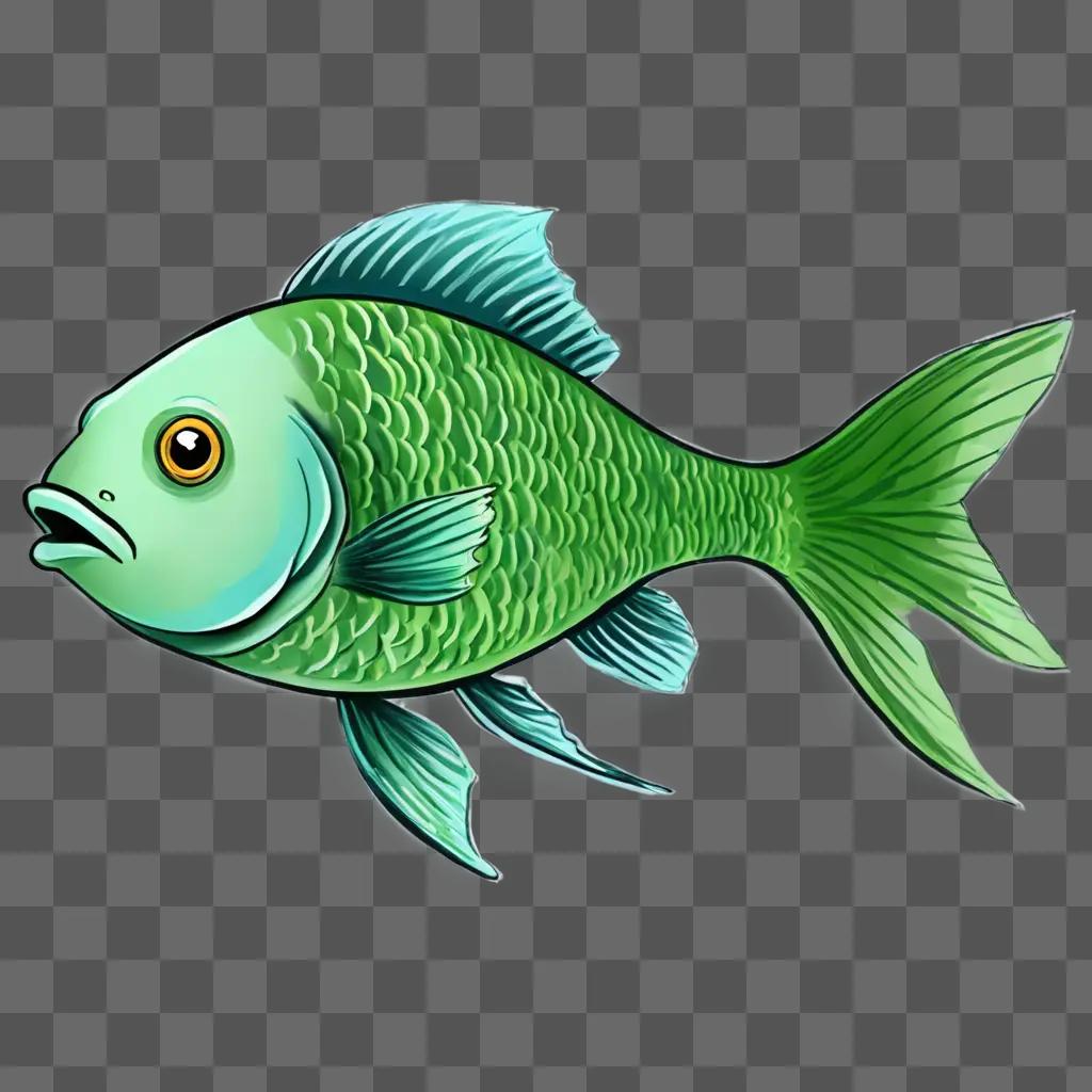 A fish drawing for kids on a green background