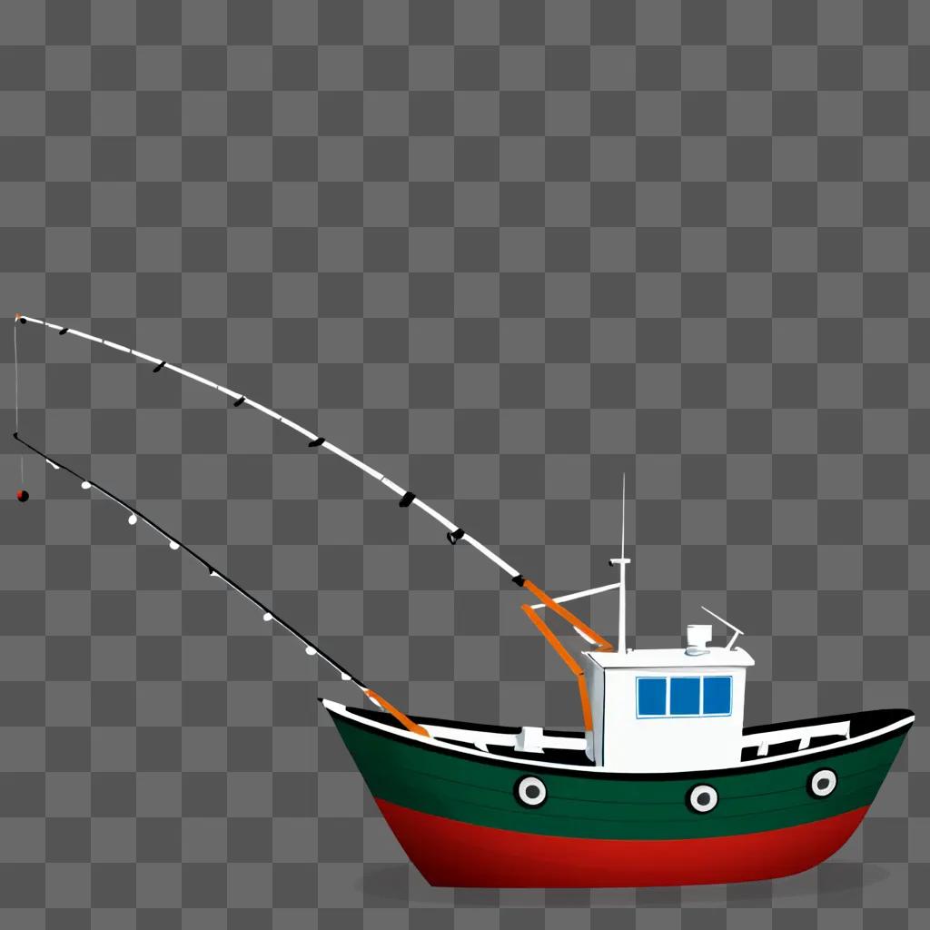 A fishing boat with a fishing pole on the deck