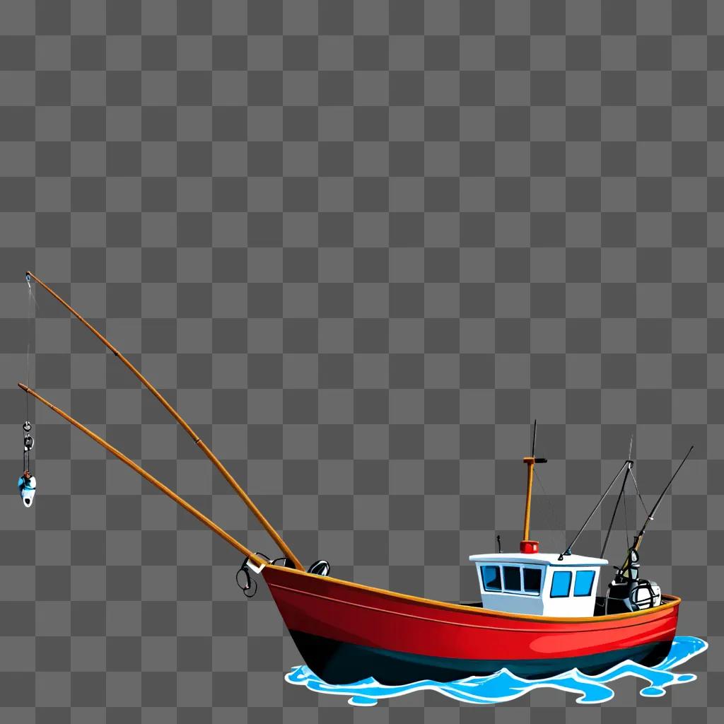 釣り竿と網を載せた漁船
