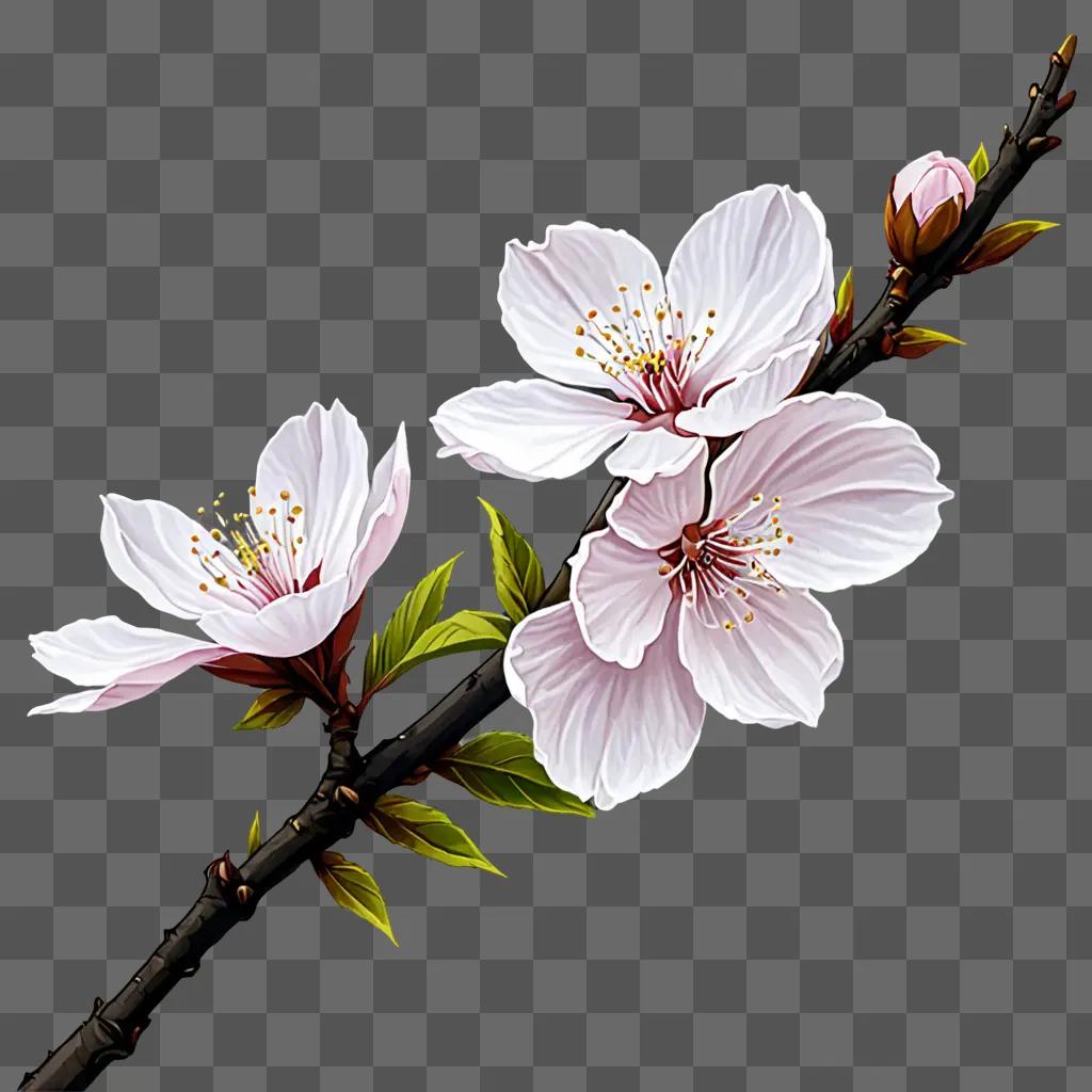 A floral drawing of a cherry blossom branch