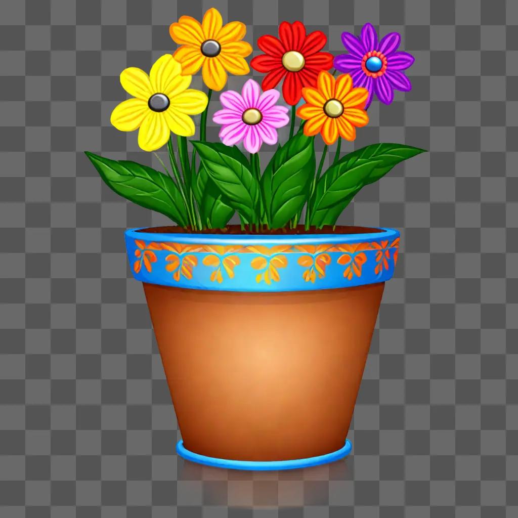 A flower pot with colorful flowers in it