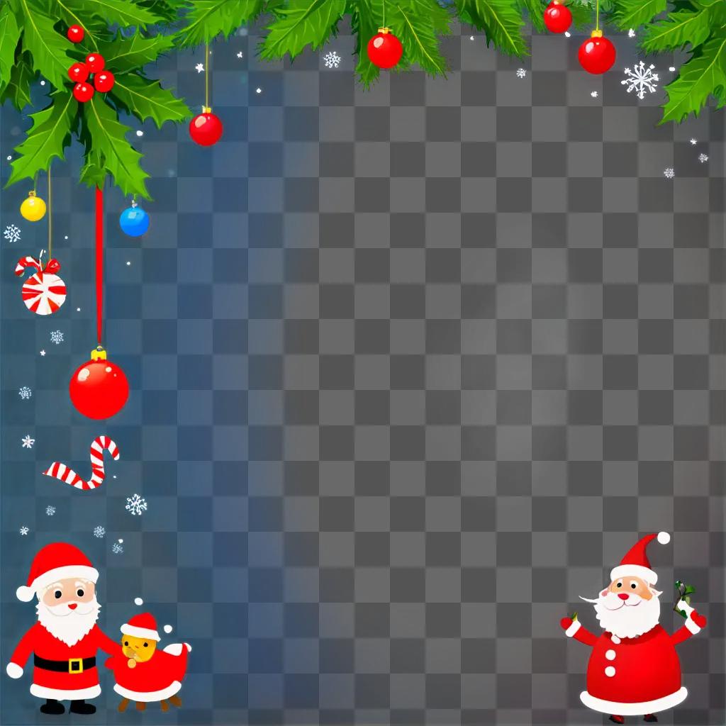 A funny Christmas background with Santa and candy canes