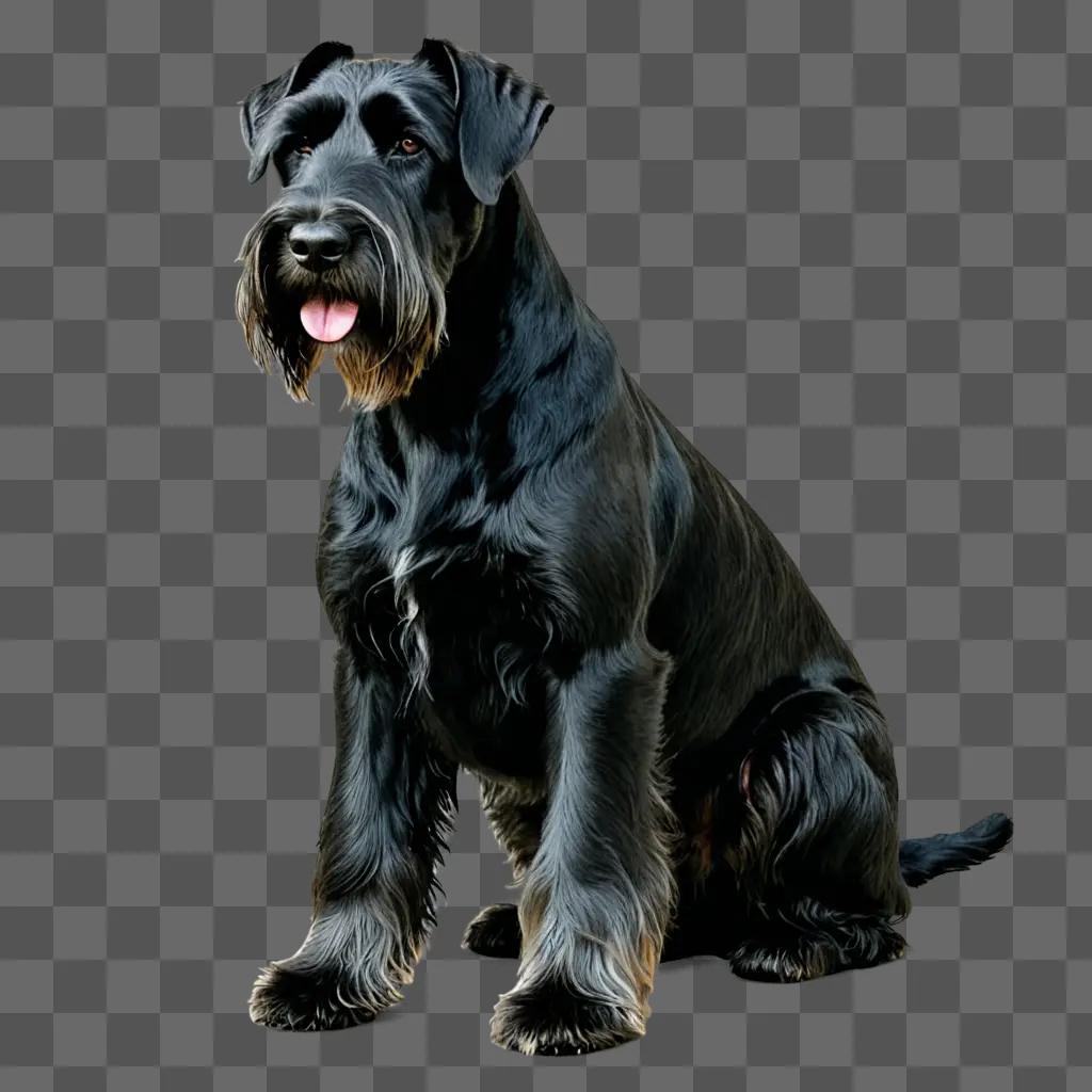 A giant schnauzer with salt and pepper coat sitting on a black background