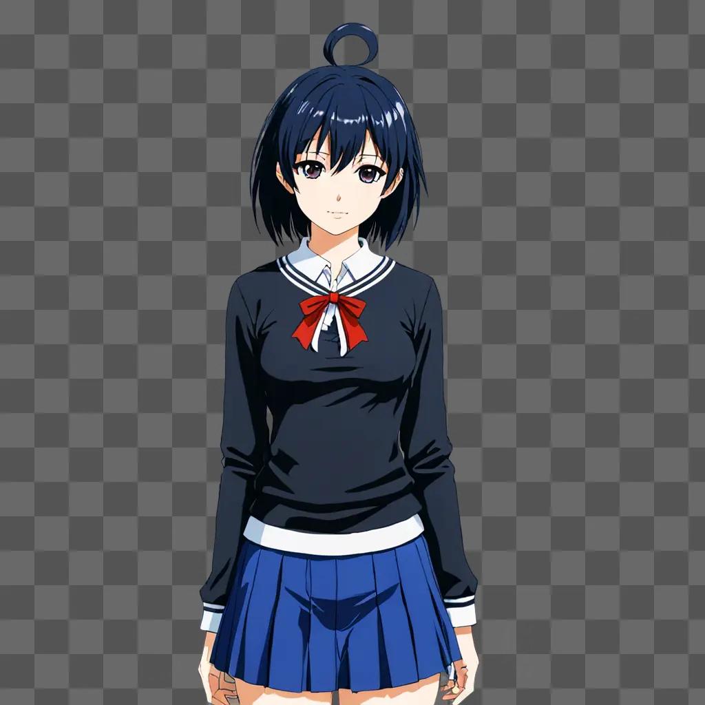 A girl with an anime schoolgirl outfit standing in a dark background