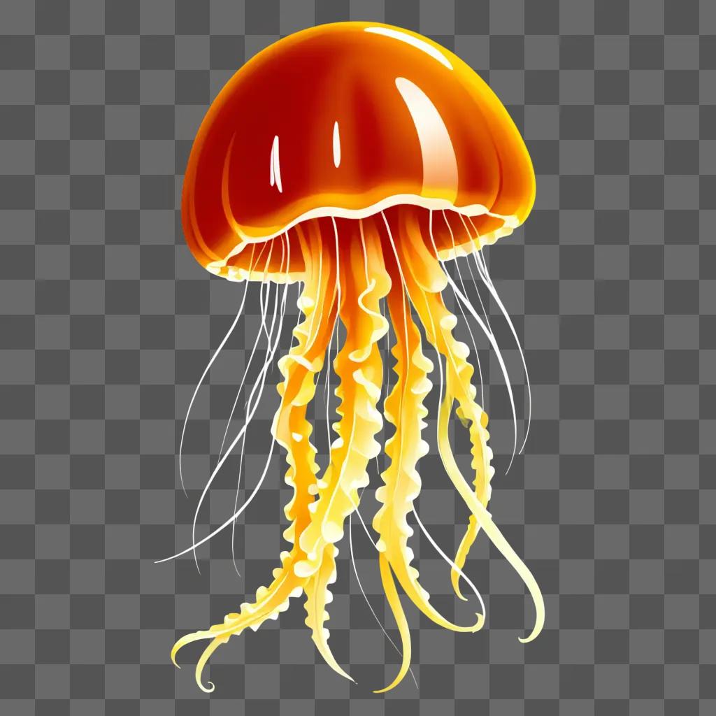 A glowing drawing of a jellyfish on a yellow background