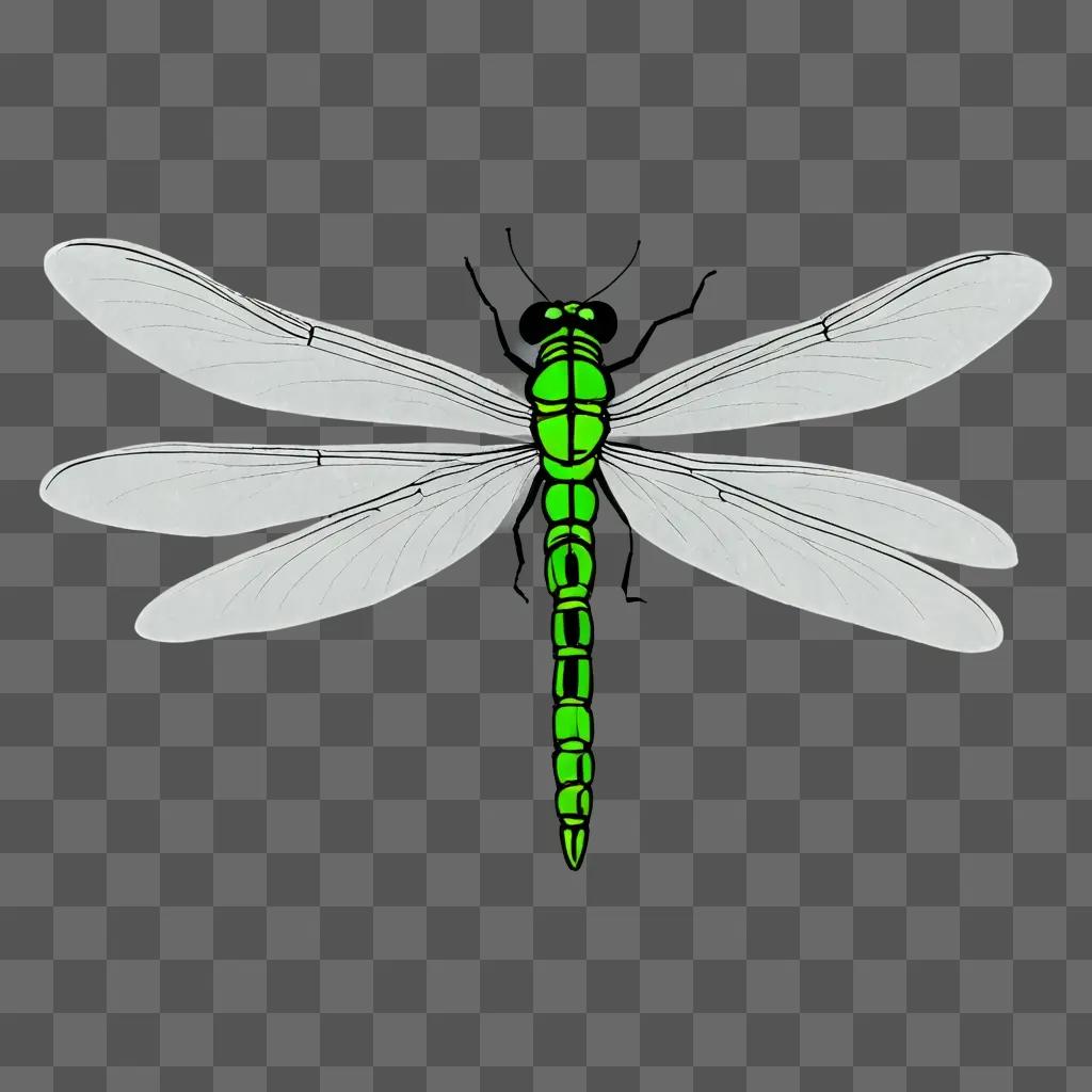 A glowing green dragonfly drawing for kids