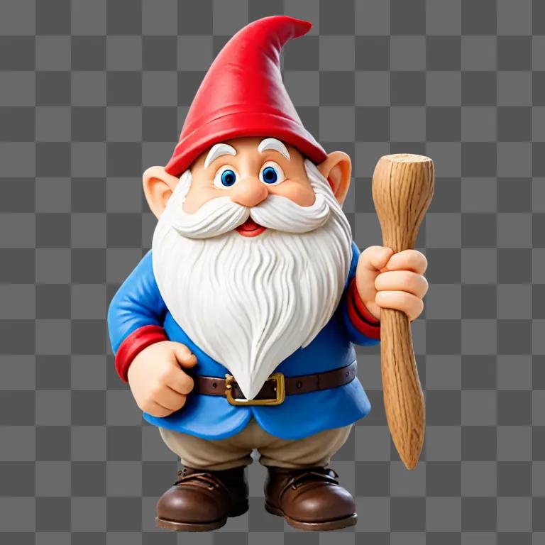 A gnome holds a stick in a blurry image