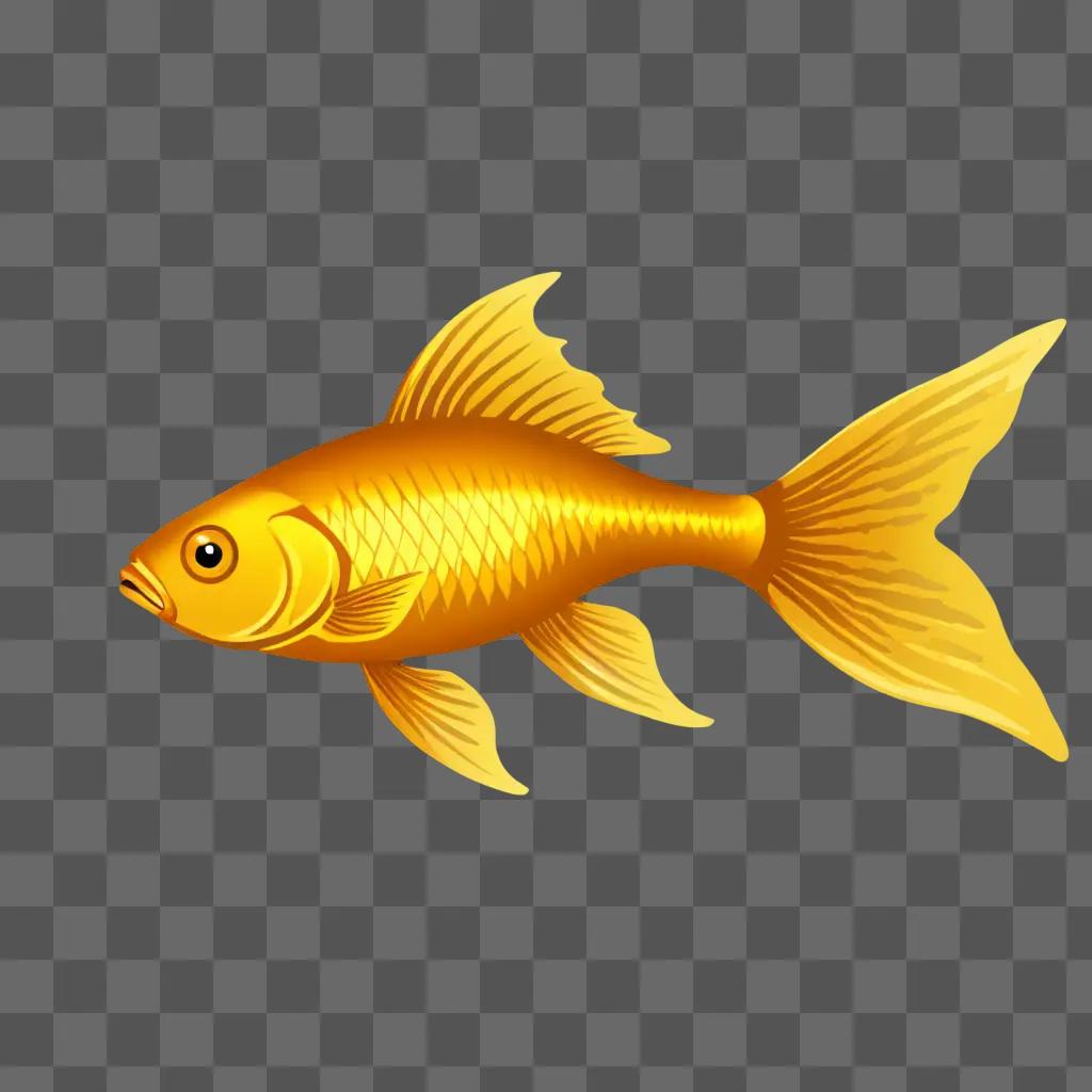 A gold fish drawing on a yellow background