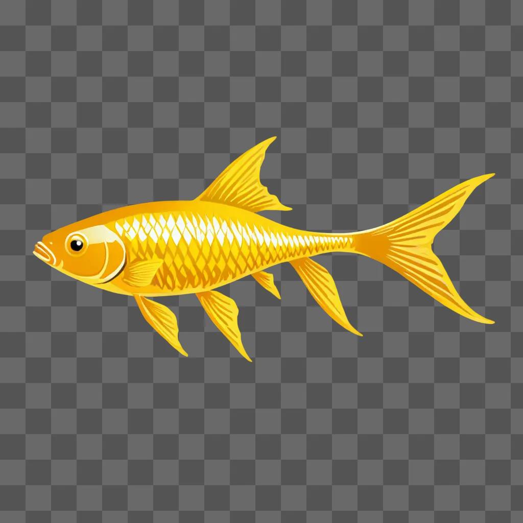 A gold fish drawing on a yellow background