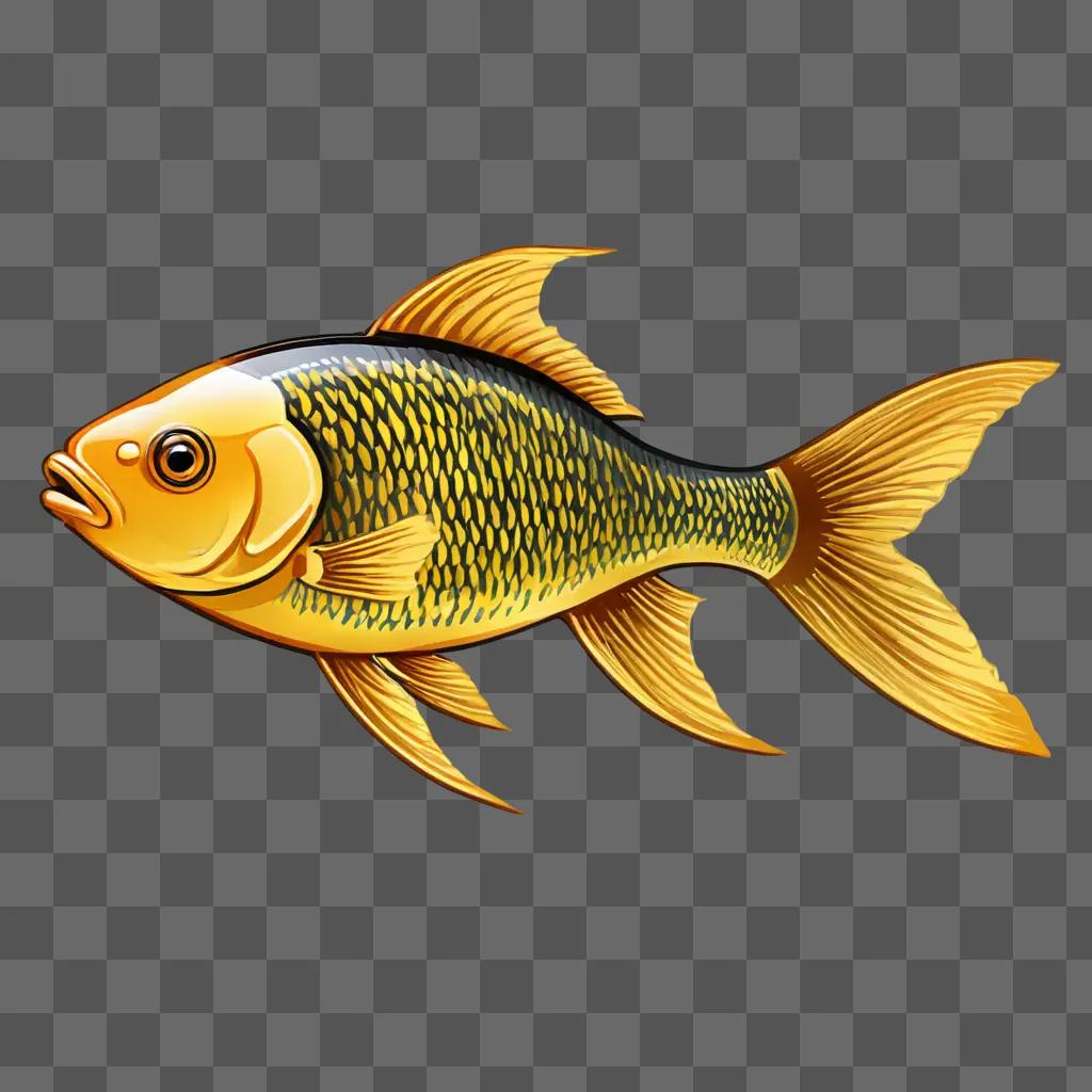 A gold fish is depicted in a realistic drawing