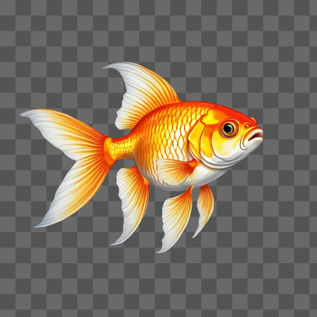 A gold fish is drawn on a black background