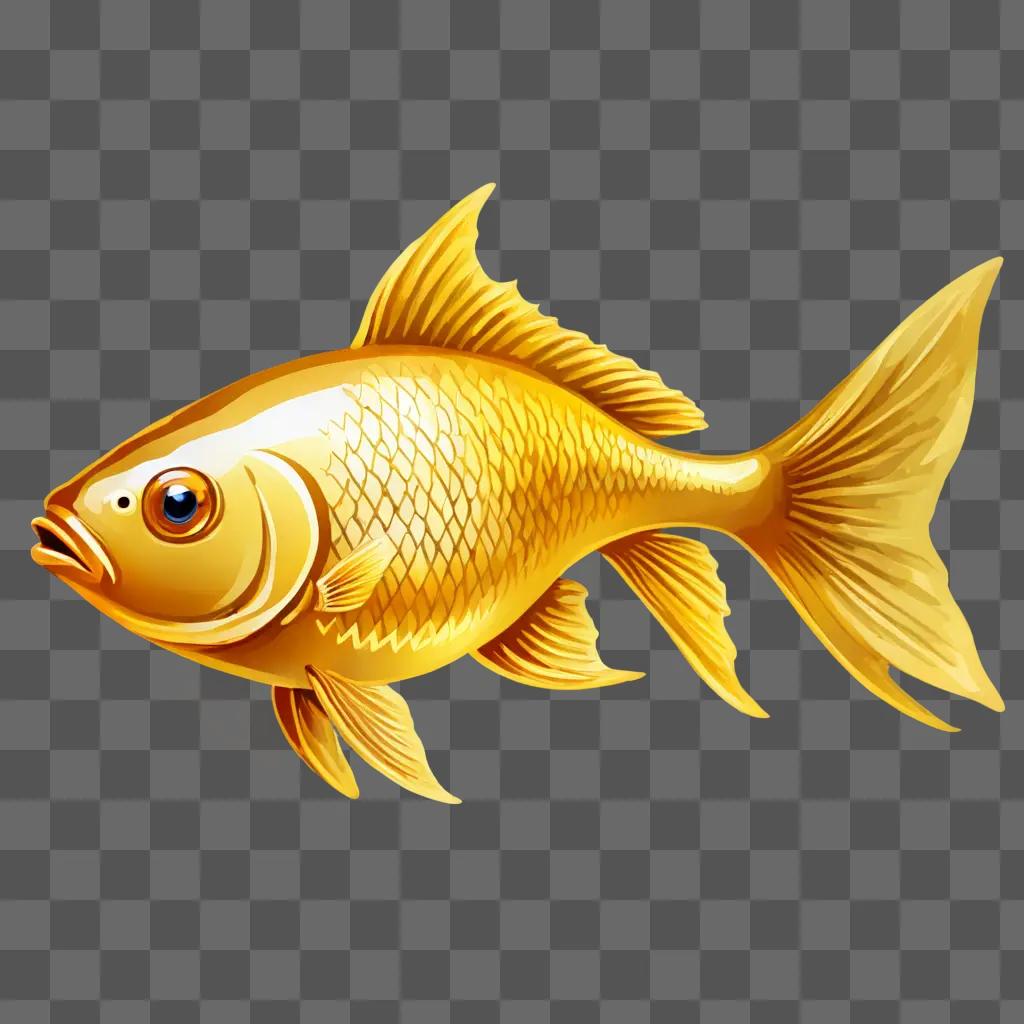 A golden fish drawing on a yellow background