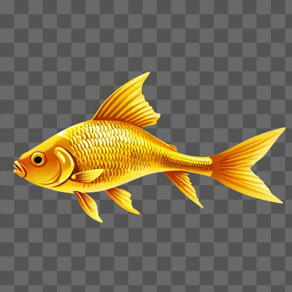 A golden fish drawing on a yellow background