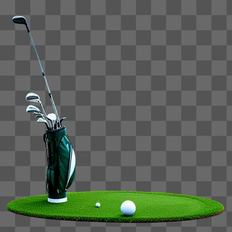 A golf club in a green bag on a green grassy surface