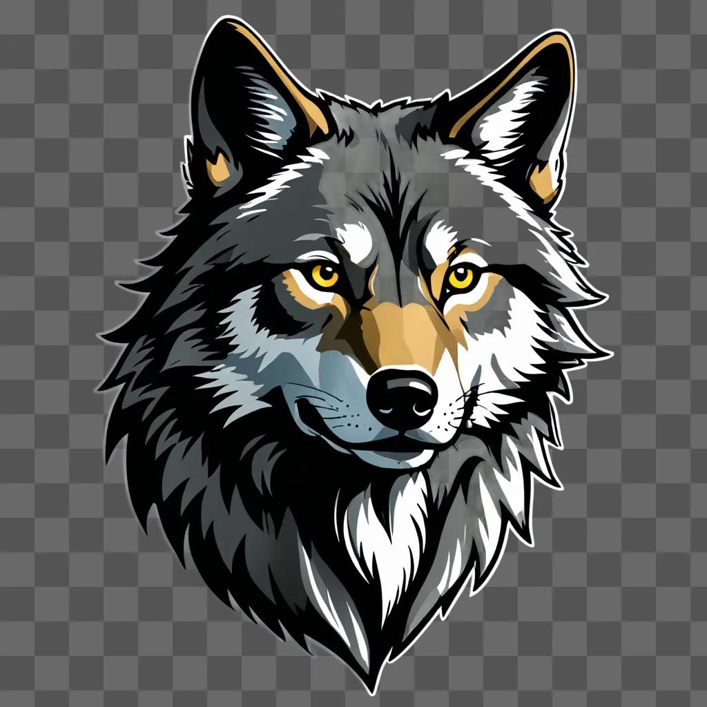 A gray sketch wolf drawing on a dark background