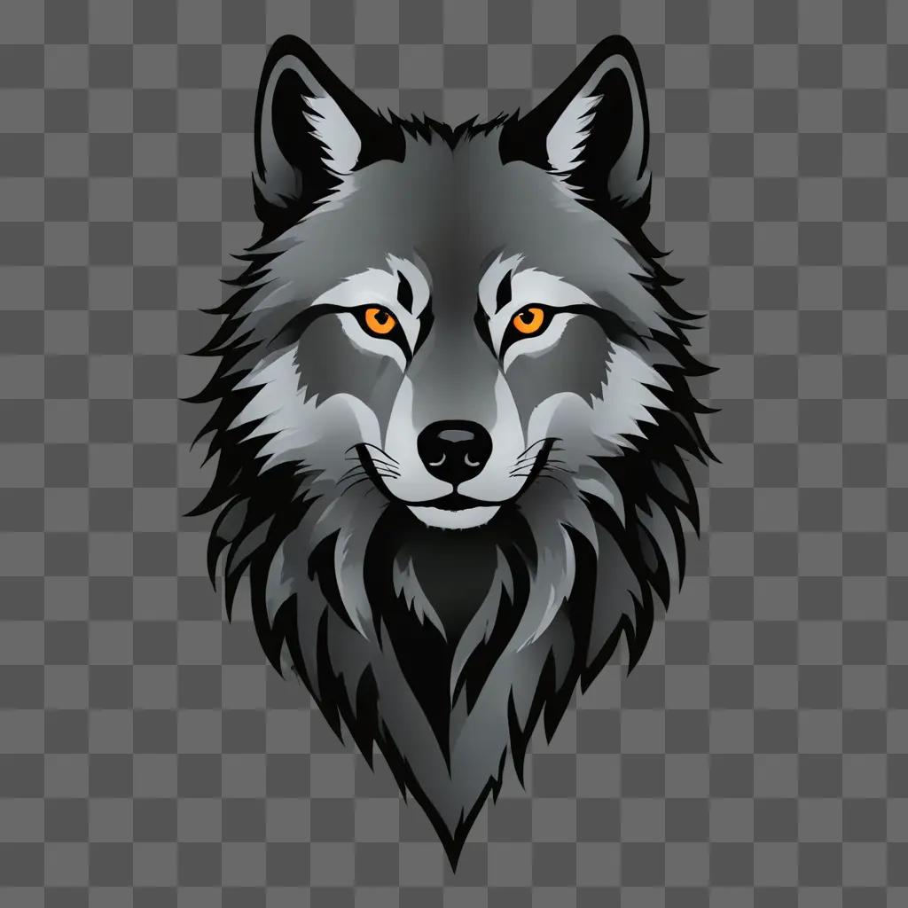 A gray wolf drawing on a black background