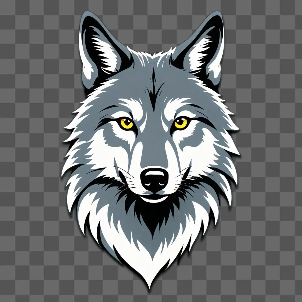 A gray wolf drawing with yellow eyes