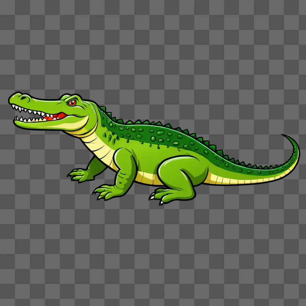 A green alligator clipart with teeth and tongue