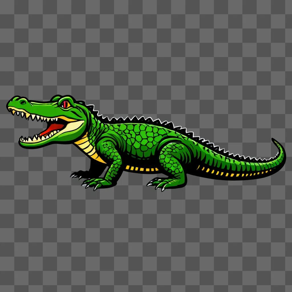 A green alligator drawing on a green background