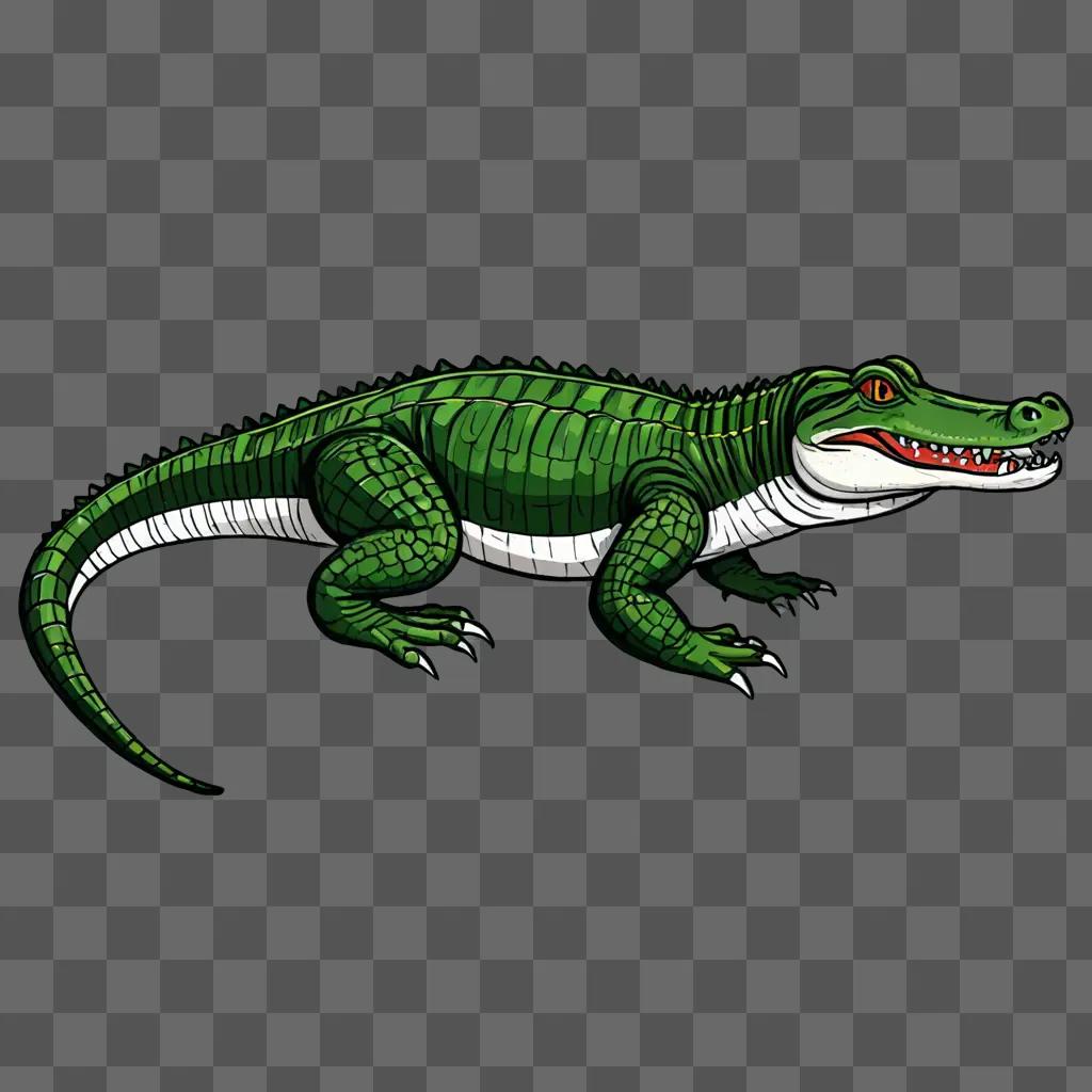 A green alligator illustration with a red mouth