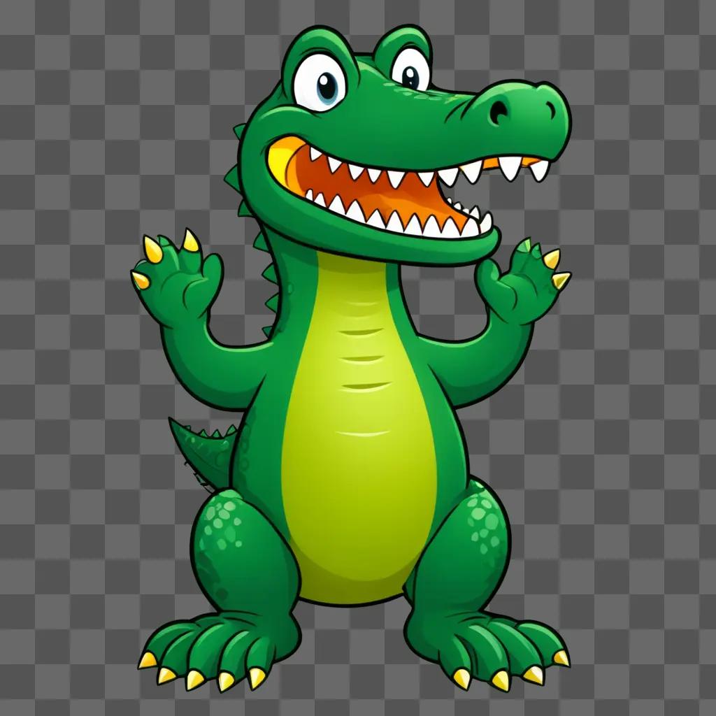 A green alligator with open mouth and teeth