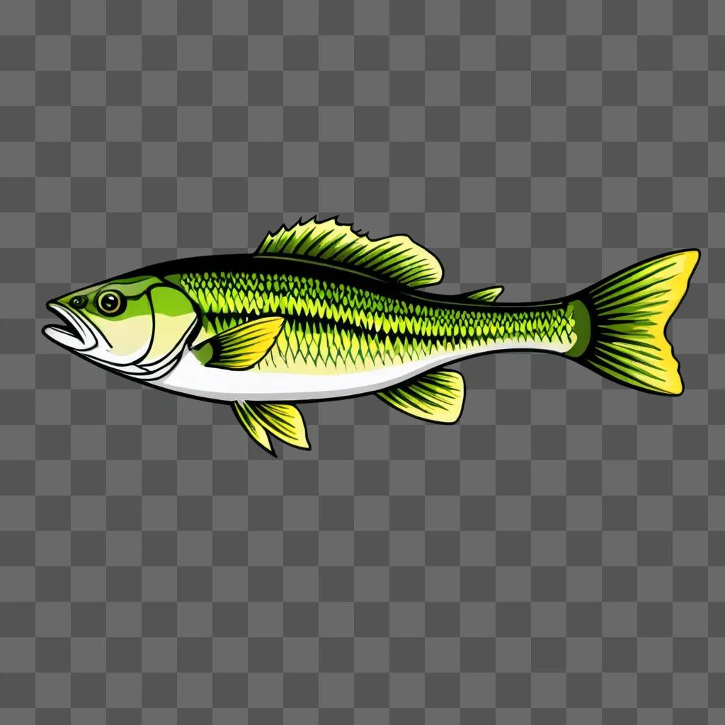 A green and yellow bass fish drawing on a green background