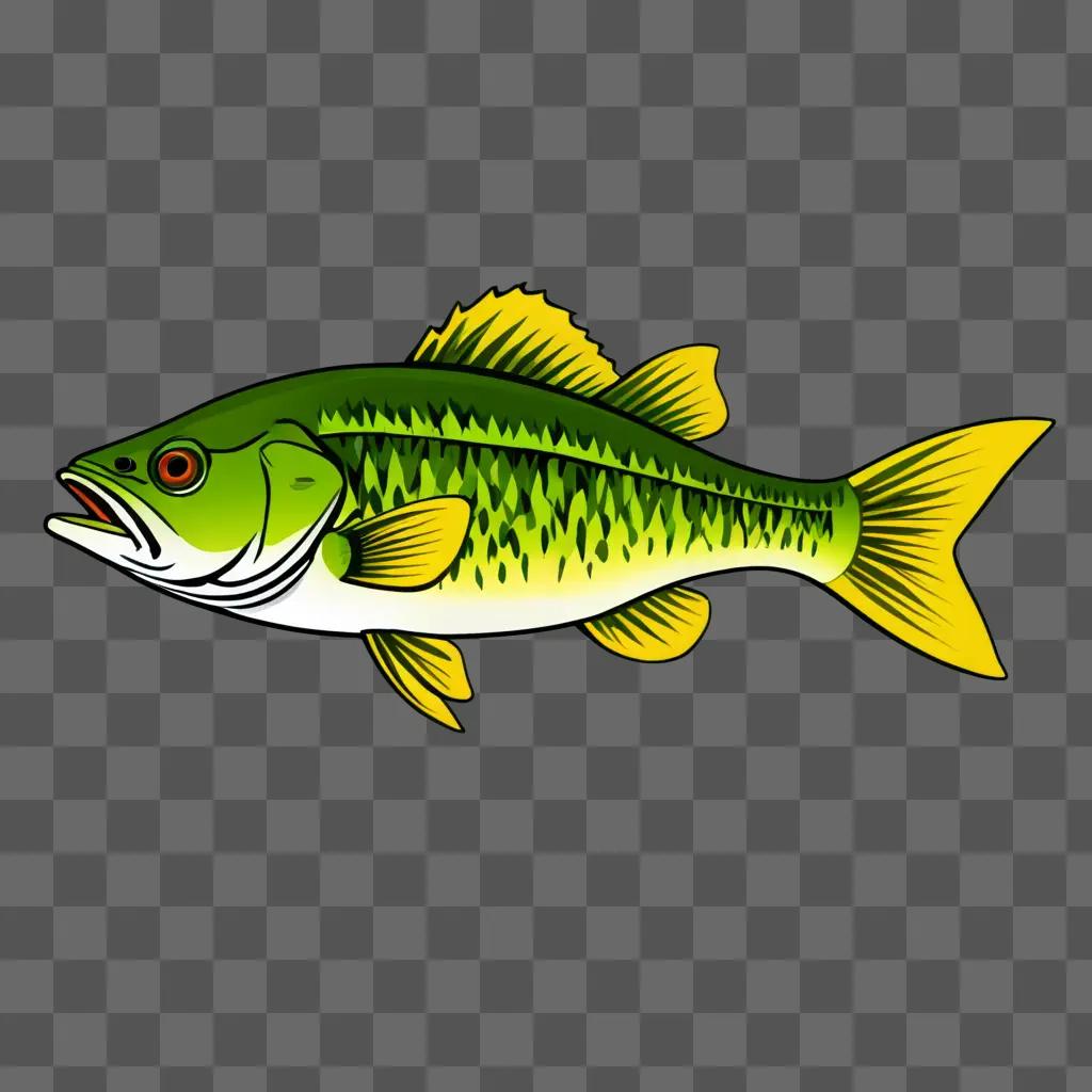 A green bass fish drawing on a green background