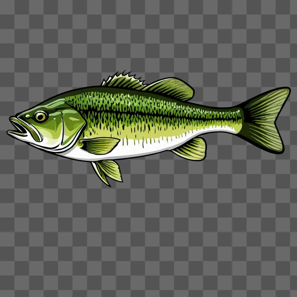 A green bass fish drawing with a black outline