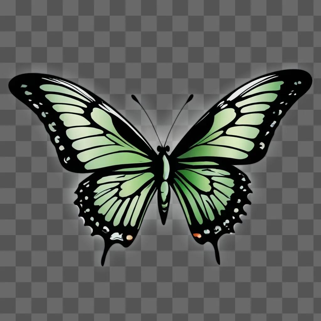 A green butterfly drawing against a grey background