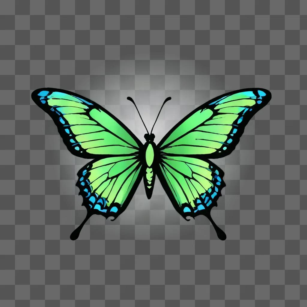 A green butterfly with blue wings on a green background