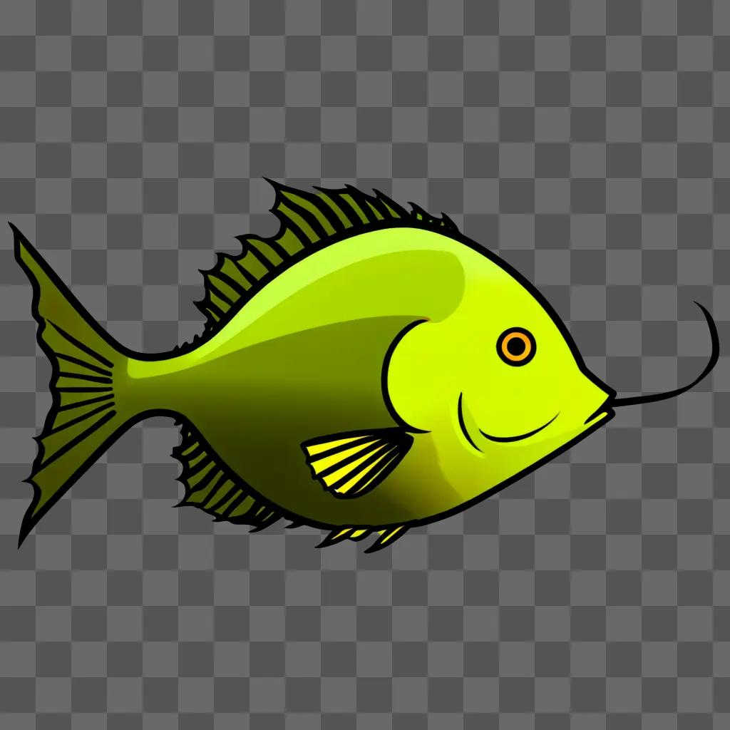 黒い鼻を持つ緑色の魚が描かれています