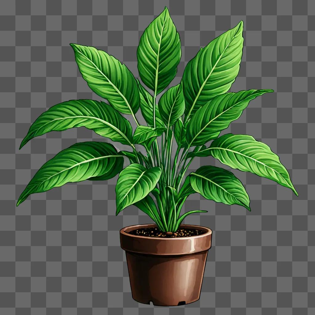 鉢に緑の植物が美しく描かれています