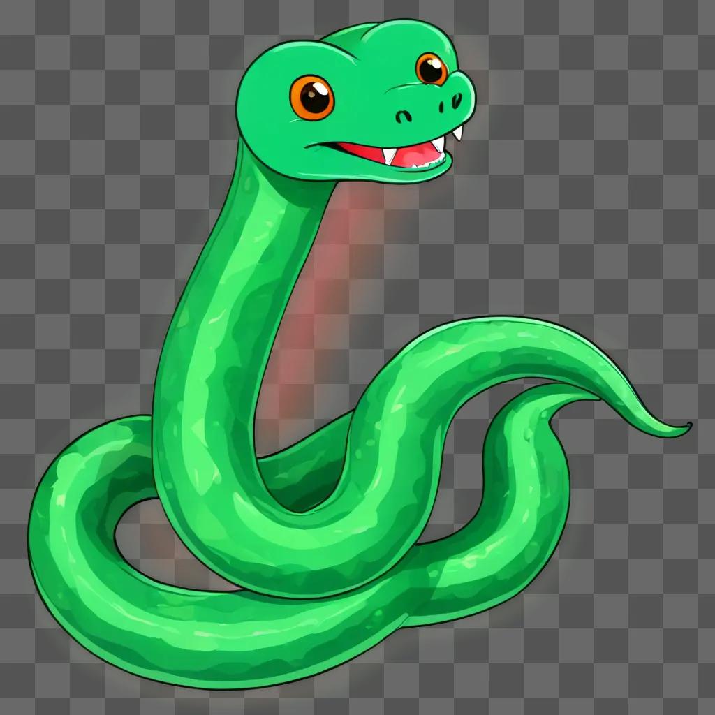 A green snake drawing for kids with happy mouth