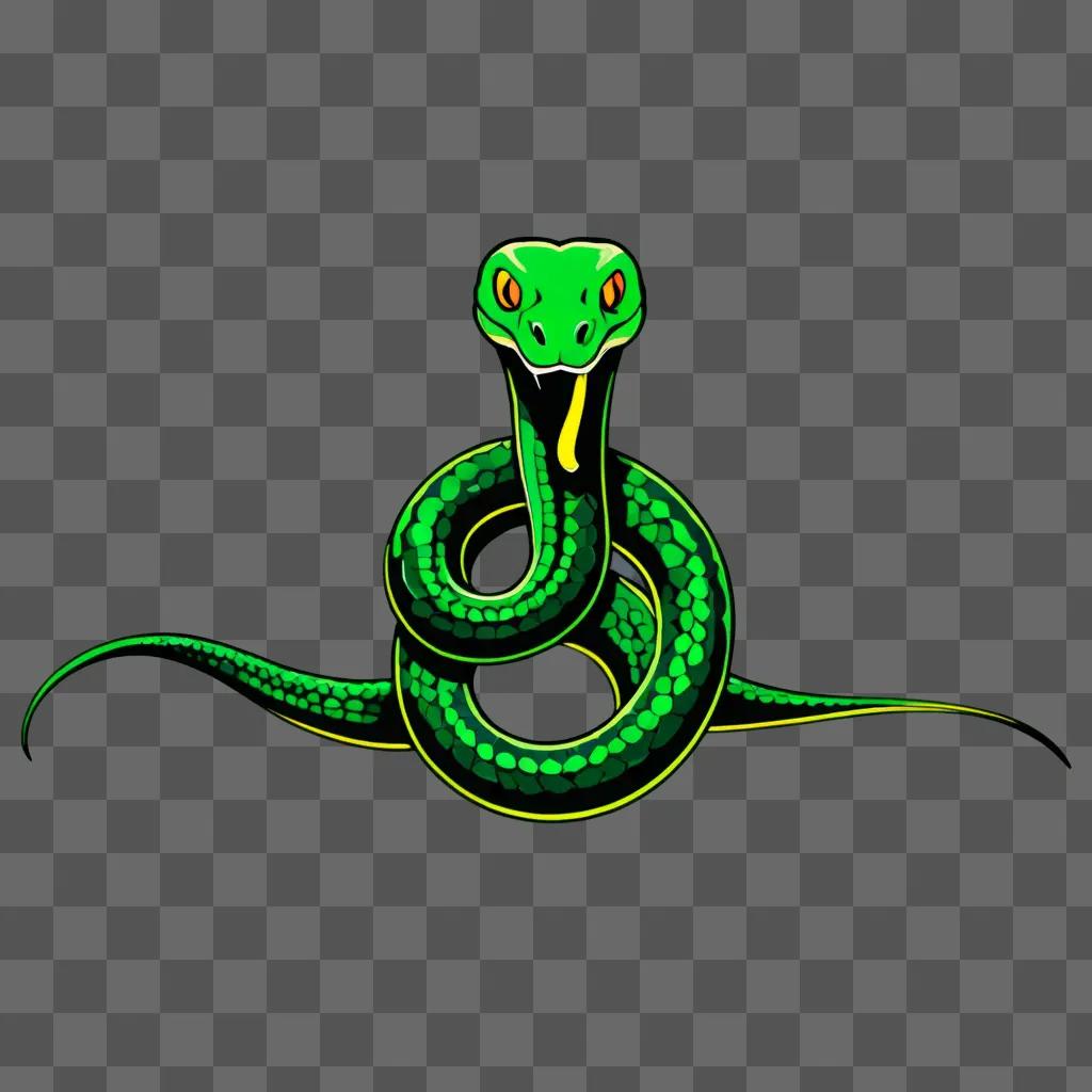 A green snake drawing on a dark green background