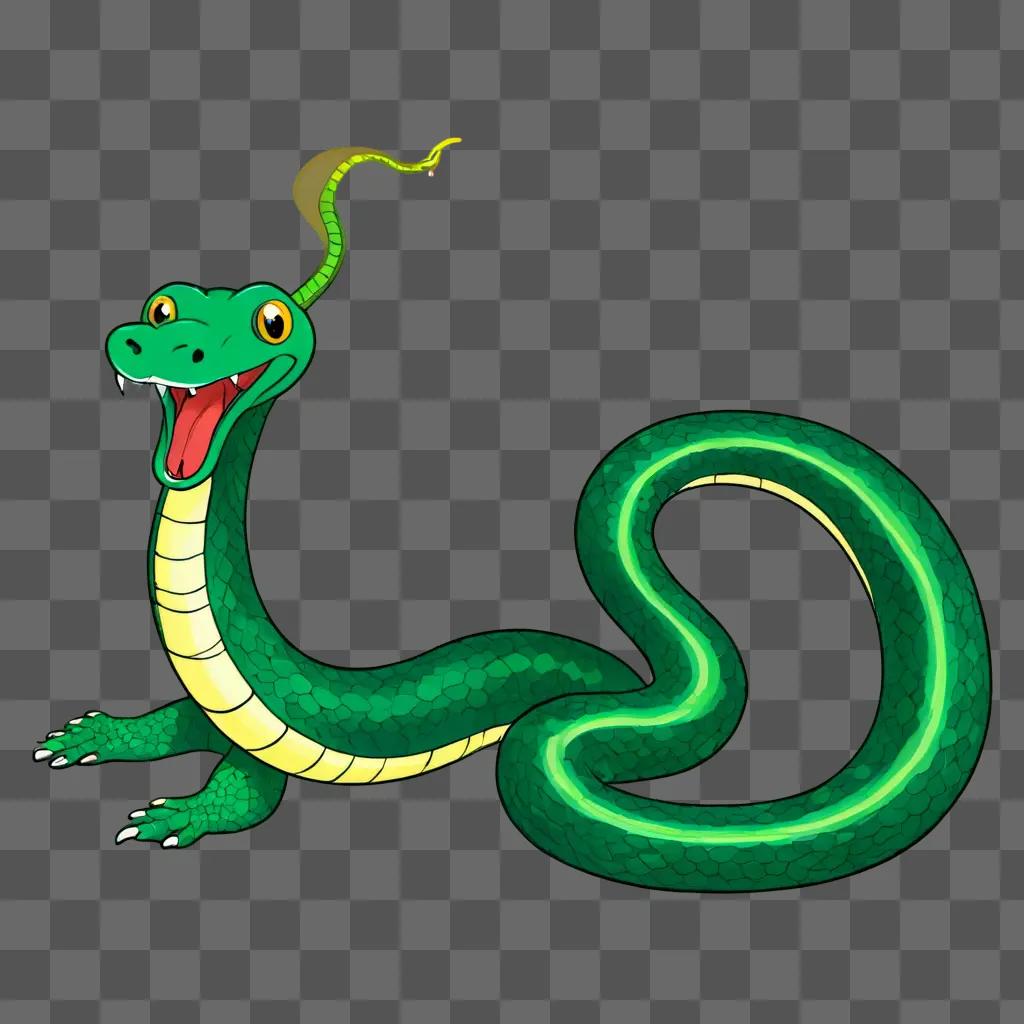 A green snake drawing with a glowing tail