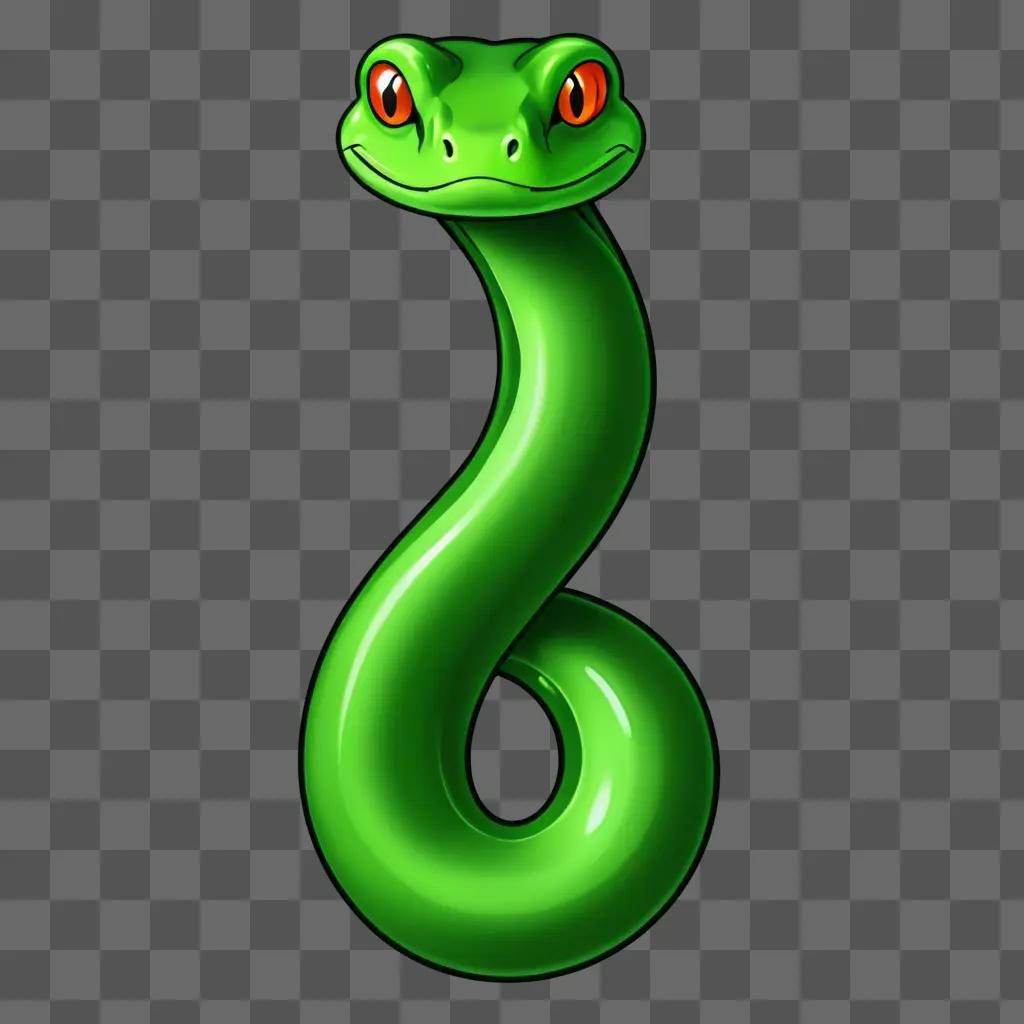 A green snake with red eyes drawing on a green background