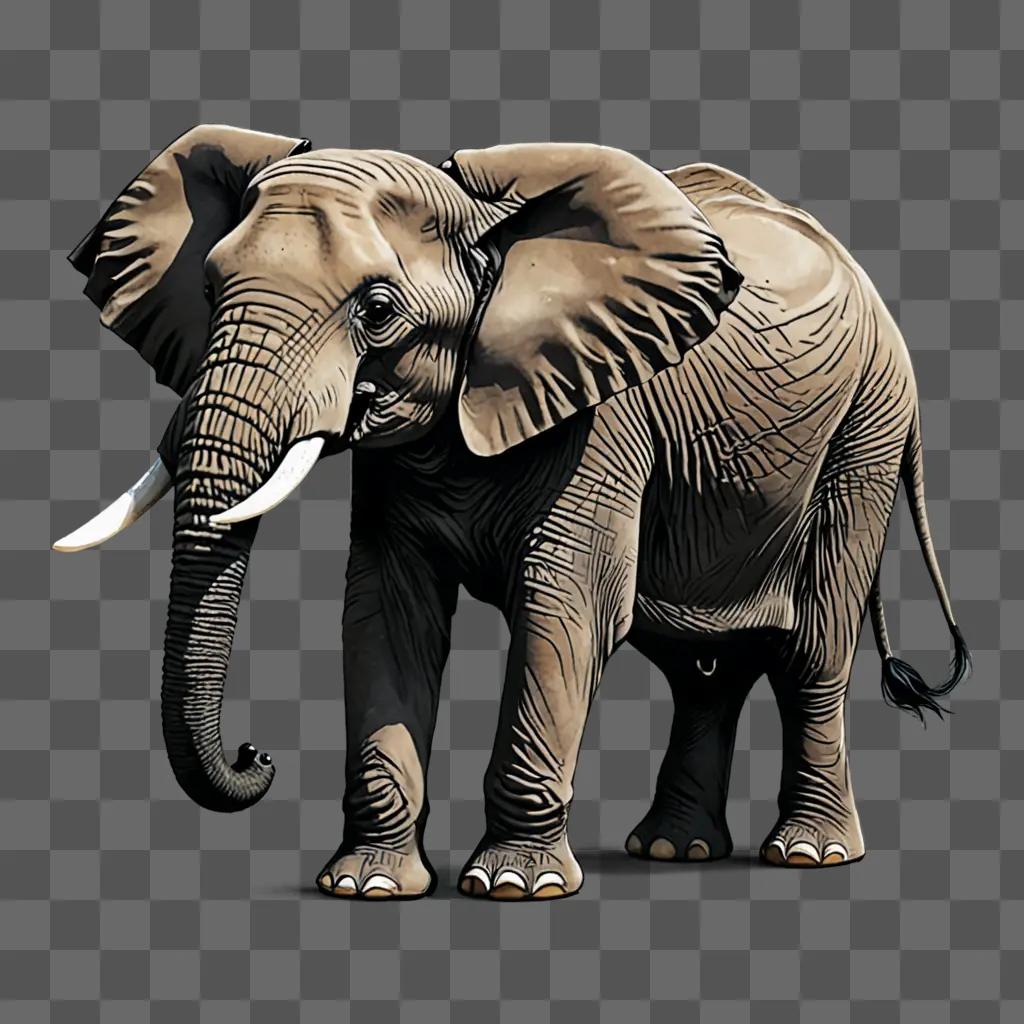 A grey elephant drawing in brown and white